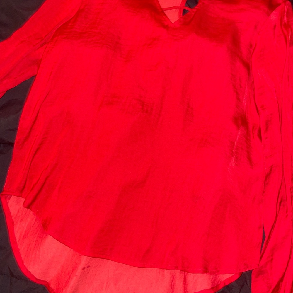 Red v cut blouse